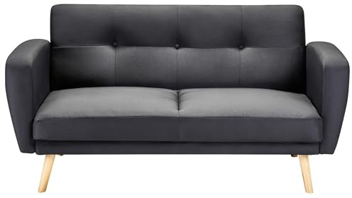 Beliani Canapé-Lit Convertible Moderne 2 Places Pieds Bois Hévéa Rétro en Tissu Rembourré Noir Florli