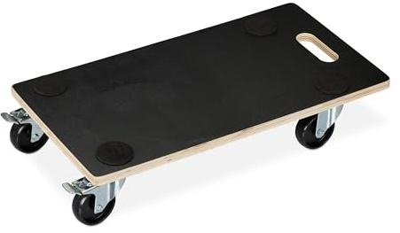 Relaxdays Transportroller Feststellbremse, 400 kg, Lenkungsrollen, Anti-Rutsch-Belag, HBT: 11,5 x 58 x 30 cm, schwarz | Anti-Rutsch-Belag, HBT: 11,5 x 58 x 30 cm