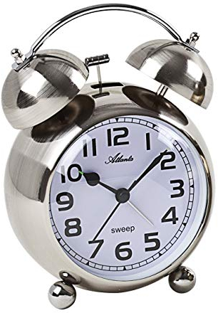 Atlanta Glockenwecker Quarz ohne Ticken lauter Glocken Alarm Licht Retro Silber - 2102-19
