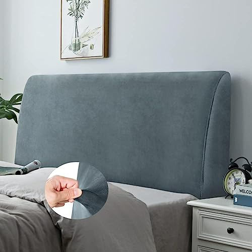 DUJUIKE Copertura Per Testiera, Fodera per Testiera Del Letto Tessuto in Velluto Elasticizzato, copertura protettiva con fondo elastico per la decorazione del letto (Grigio, 150cm-170cm)