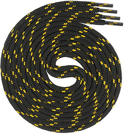 Swissly Skosnören runda ca 4,5 mm diameter för arbetsskor, vandringsskor, stövlar – skosnören, skosnören av polyester – längder 70–220 cm, Svart / gul, 110 cm / ø 4,5mm