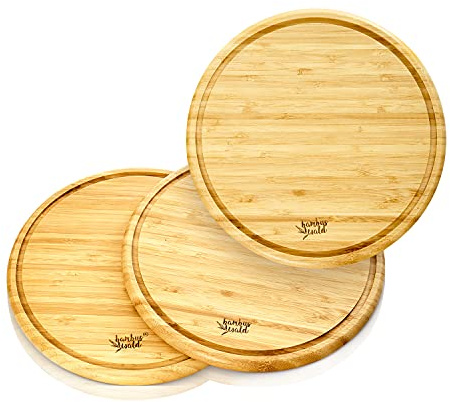 bambuswald © Ecological Breakfast Board Ø25cm in a Set of 3 | Breakfast Boards Made of 100% Bamboo - Knife-Friendly & Easy-Care Kitchen Boards! Cutting Boards Serving Boards Wooden Board, Snack Board