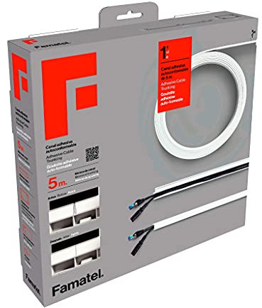 FAMATEL - Canalina adesiva | 5 metri | 10 x 16 mm | NUOVO - Formato arrotolabile | Rettangolare | Facile montaggio con autoadesivo | Canalina per cavi | Bianco