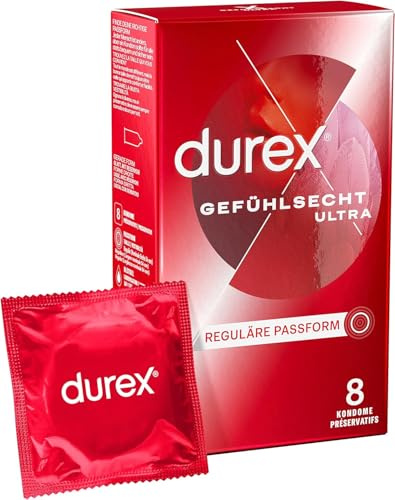 Durex Feel Thin Ultra Kondome – Sensi-Fit Kondome mit 20% dünnerem Material an der Spitze für intensiveres Empfinden – Kondom für noch mehr Gefühl - 8 (1x8)