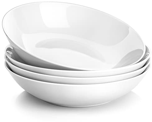 MALACASA, Series Regular, Tazón de Pasta de 8, Tazón de Porcelana para Ensalada de Pasta, Tazón de Fuente Grande de Cerámica Blanca para Ensalada, Sopa, Pasta y Frutas, Juego de 4