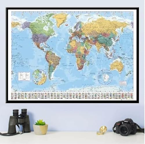 Hyper Mart World Map Poster With Country Flags Black Framed - 96.5 x 66 cms -Approx 38 x 26 inches