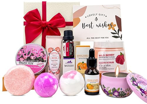 Pamper Hamper Gifts for Women - Scented Candle, Cards, Spa Bath Set, Relaxing Basket Gifts for Her, Gest Well Soon Self Care Retirement Gift Set, Delicately Boxed