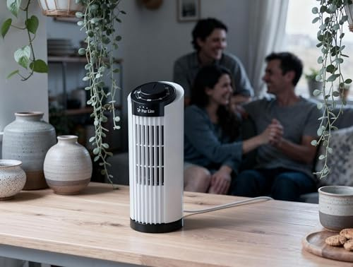 PUR LINE | Ventilador de Torre Compacto de Sobremesa con 3 Velocidades – Oscilación Automática y Bajo Consumo, Ideal para Oficina, Escritorio o Dormitorio