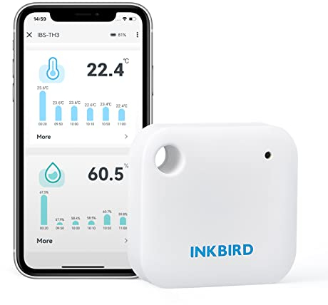 Inkbird Wlan Thermometer Hygrometer IBS-TH3, Innen Temperatur Luftfeuchtigkeit für Weinkeller, Gewächshaus, Garage