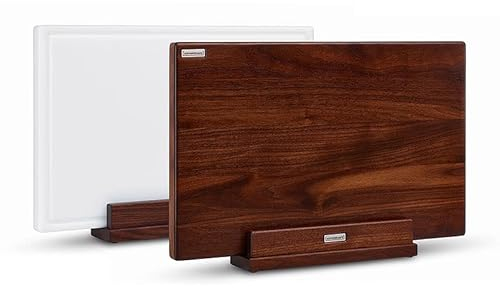 Schneidebrett Nussbaum & Schneidebrett Kunststoff - Praktisches Schneidebrett-Set inkl. Halter- Made In Germany - 2 x 45x29x3,8 cm