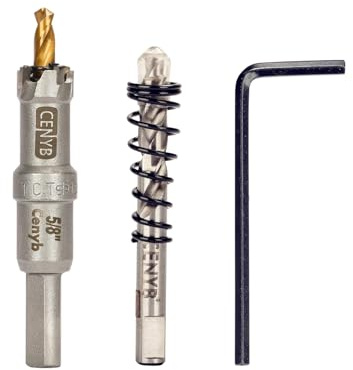 CENYB 5/8 (16mm) Tungsten Carbide Tipped Hole Saw with 2Pcs Titanium-Plated Pilot Drill Bits for Hard Metal,Stainless Steel,Iron,Aluminum Alloy,Wood and Plastic
