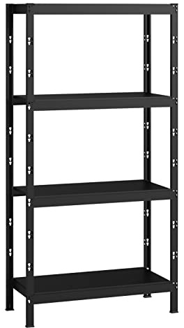 SCHULTE Regalwelt Profi-Steckregal mit 4 Böden, 195x100x50 cm (HxBxT), Traglast pro Ebene 120 kg, schwarz-Struktur, Lagerregal, Kellerregal, Werkstattregal, Steckregal | Traglast pro Ebene 120 kg, schwarz-Struktur, Lagerregal, Kellerregal, Werkstattregal, Steckregal