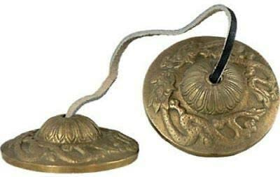 Tingsha - Campanas de platillos para meditación tibetana budista, campanas de yoga en relieve, instrumento de manjira, regalos espirituales de 6 cm (diseño 01)