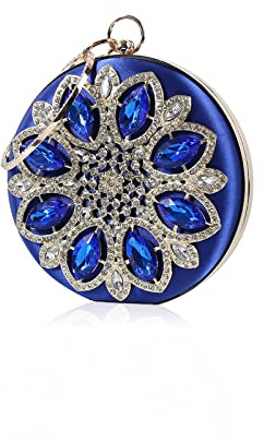 CORIOS Damen Strass Abendtasche Elegant Rund Brauttasche Diamant Clutch Bag Luxus Handgelenktasche Abnehmbarer Kette Handtasche Klein Tasche für Hochzeit Abendparty Tanzparty Geburtstag Juwel Blau