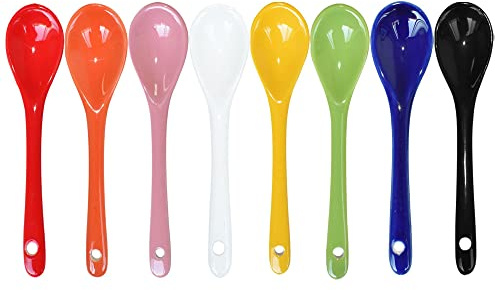 Lotatheta 8 Color Porcelain Egg Spoons Ceramic Spoons 5 inch Coffee Dessert Yogurt Tea Milky Tea