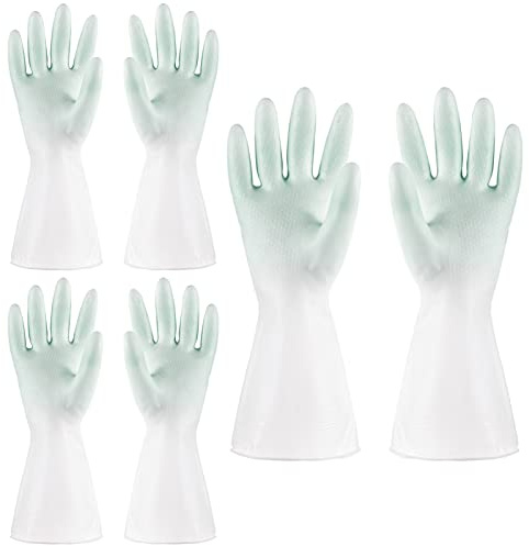 BAMFY Antideslizante Guantes Limpieza Reutilizable Guantes De Goma 3 Pares Durable Guantes Fregar for Fácil Y Seguro Manejo De Platos (Color : Verde, Size : L)