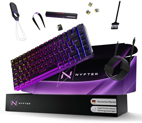 Nyfter - 75% Gaming Keyboard - DOPPELTE Dämpfung, PRE-LUBED Gateron Yellow Switches, HOTSWAPPABLE, 100% RGB Beleuchtung, ISO DE Layout NYFBOARD GEN2 Gaming Tastatur
