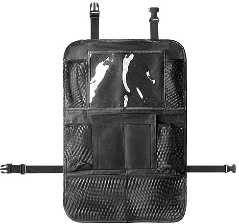 ZORQ Rücksitztaschen fürs Auto,Rücksitz-Aufbewahrungstasche, Autositzschutz - Transparenter Tablet-Halter, Road Trip Essentials und Reisezubehör für Kinderspielzeug, Snacks