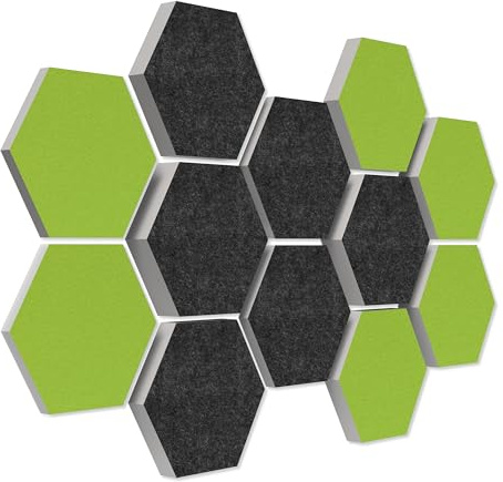 platino24 Schallabsorber COLORE aus Basotec G+ I Akustikpaneele mit Akustikfilz I 3D Wand-Paneele mit 12 Waben in Hellgrün + Anthrazit I Akustikplatten zur Schalldämmung in Büro, Studio & Wohnung