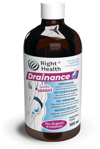 DRAINANCE: Drenante forte detox, Depurativo fegato, Anticellulite contro Ritenzione idrica Gambe e Pancia. Betulla, Tarassaco, Prunus, Equiseto. Soluzione orale 500 ml gusto Ananas.