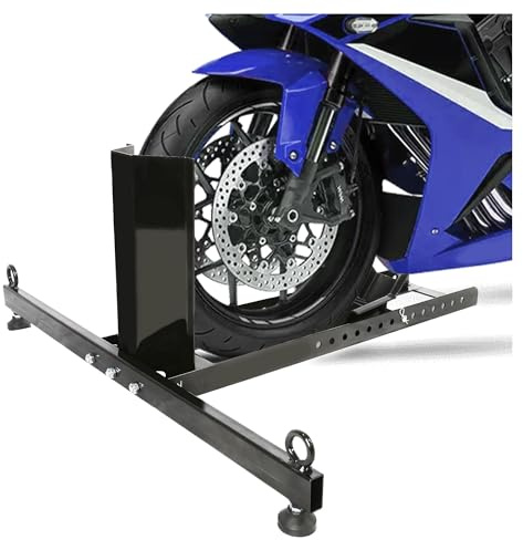 KUAFU Motorcycle Wheel Chock Stand Upright 1800 LBS, Wide Range 3“ to 5” Support Adjustable Heavy Duty Motorcycle Stand Front Wheel Tire Chock for Trailer/Truck/Garage Power Coated Steel