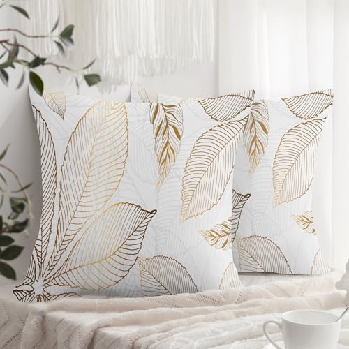 XPHZZL Kissenbezüge Set 2 Stück 60 x 60 cm - Weiches goldenes Blättermuster dekorative Kissenbezüge für Sofa Bett Garten Outdoor Frühlingsdeko mit unsichtbarem Reißverschluss 24 x 24 Zoll