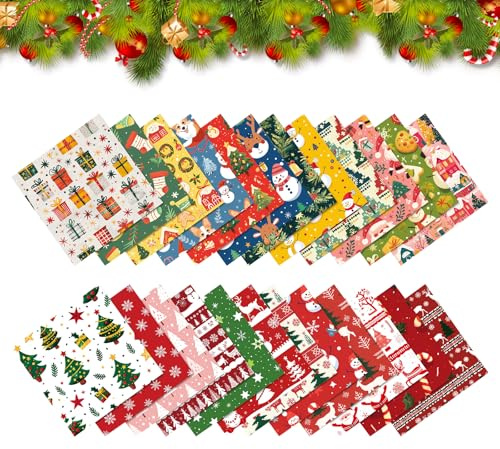 PLUSHCEWT Set di 24 fogli di carta per découpage, motivo natalizio, su un lato, per album di ritagli, decorazioni fai da te
