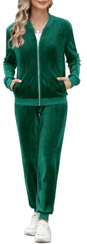 Irevial Jogginganzug Damen Velours Zweiteiler Reißverschluss Taschen | Langarm, Zipper, Lang, Weicher, Bequem, Warme, für Sport Freizeit Casual Alltag