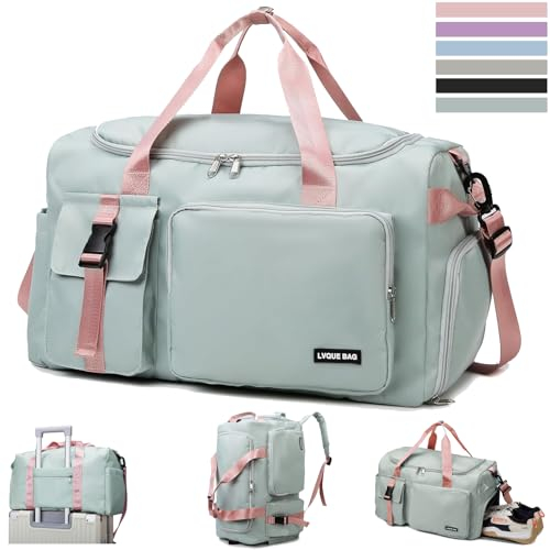 YOUYIKE Sporttasche Damen Herren, 42 L Wasserabweisende Sporttasche Groß Reisetasche Damen mit Schuhfach und Nassfach, Reisetasche Faltbar, Sporttaschen, für Reisen, Fitness, Sport (Grün)