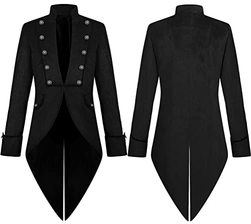 AGYMNX Steam Punk Herren Jacke Samt Gothic Frack Steampunk Mantel Gehrock Mittelalter Viktorianische Uniform Lange Smoking f�r M�nner Halloween Kost�m Karneval Fasching Party Cosplay Kleidung