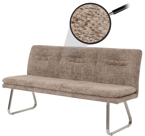 Mendler Sitzbank HWC-H70 180cm Stoff/Textil - braun | Esszimmerbank, Bank, Polsterbank, Lehne, Chenille, Edelstahl, gebürstet