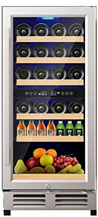 Refroidisseur à vin à double zone de 30 bouteilles/15 pouces, réfrigérateur intégré ou autonome avec porte en verre trempé à double couche, réfrigérateur à vin à contrôle de température indépendant av