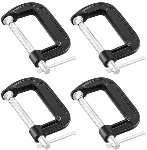 SOUJAP 4PCS 3 Inch Black C Clamp Set, Max Jaw Opening 8cm Metal Small G Clamp, Cast Iron C Clamps, Mini C Clamp with T Handle for Woodworking Welding Building