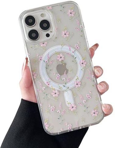 ZTOFERA kompatibel mit MagSafe,für iPhone 13 Pro Hülle Blumen,Rosa Blume | Transparente, Weicher TPU-Rahmen,stoßfest und schützend,leicht abnehmbar