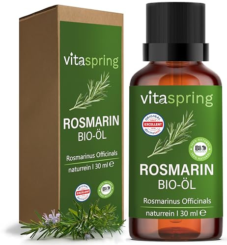 vitaspring Rosmarinöl für Haare, Bio 100% naturrein, 30ml | Haaröl für Haarpflege & Anti-Haarausfall, hochdosiert für Haarwachstum & Haarwuchs-Behandlung
