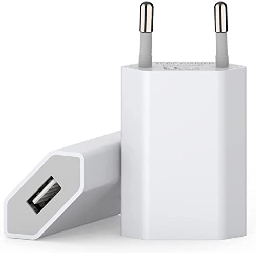 5W Adaptador de Corriente USB (2 Pack) - Cargador para iPhone, Samsung, Xiaomi, Sony, LG Smartphones, iWatch, cámaras, Tablets, MP3, etc. Adaptador USB Universal 5V/1A