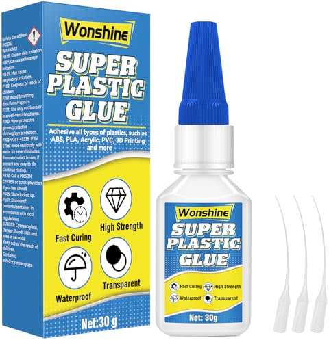 Plastic Glue 30 g, Clear Model Glue, Superglue for Plastic, Acrylic, Model, 3D Printing, Miniatures, PVC, Vinyl, with Anti-Clog Cap, Waterproof, Heat-Resistant