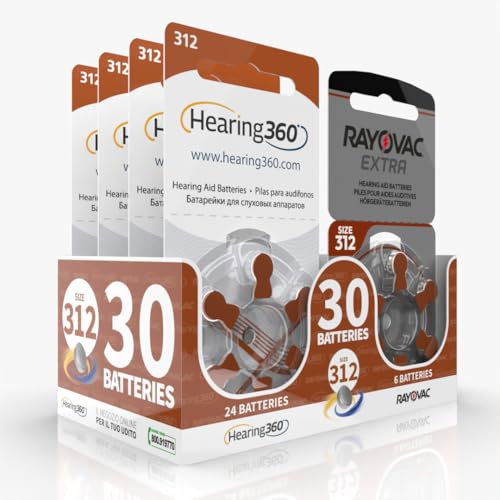 Hearing360 Batteries pour appareils auditifs Rayovac Extra et Hearing360 taille 312 marron (5 blisters, 30 piles)