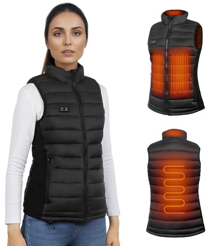 WUEAOA Gilet Riscaldato Donna, Giacca Riscaldata Donna, Gilet Riscaldante con Power Bank 10000 mAh,Body Warmer Leggero per Inverno & Outdoor