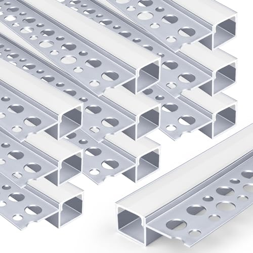 LED Trockenbauprofil für 13mm LED Streifen, 10x1M 291 rahmenloser eingelassener Aluminiumkanal, LED Leiste Kanal with Weißer Diffusor, LED Aluminium Profil für Wand und Decke ndirekte Beleuchtung