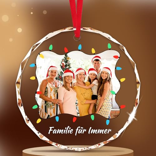 Personalisierte Weihnachtskugeln für Familie mit Foto - Kristall Weihnachtskugeln mit Foto und Namen, Personalisierte Geschenke für Opa, Oma, Papa und Mama