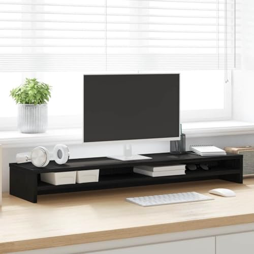 HaoChrymec Monitorständer aus Holzwerkstoff, Monitorerhöhung mit Stauraum, Bildschirmerhöhung, Ergonomisch für Schreibtisch, Schwarz Eiche, 100 x 24 x 13 cm