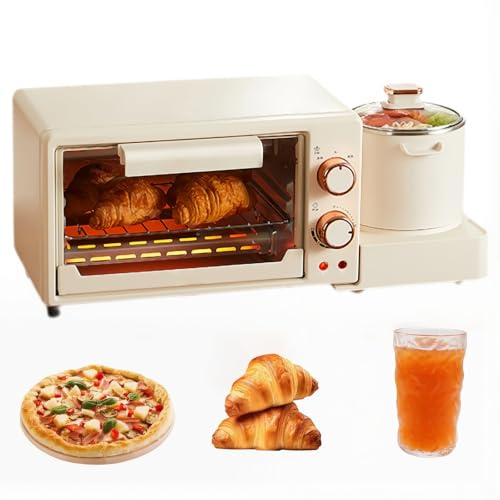 Máquina Para Hacer Desayuno Multifuncional 4 en 1, Máquina Todo en Uno Para Hornear y Asar con Horno de 8 L/olla de Cocción Profunda de 0,8 L, Vaporera de Acero Inoxidable, Máquina de Desayuno Pequeña