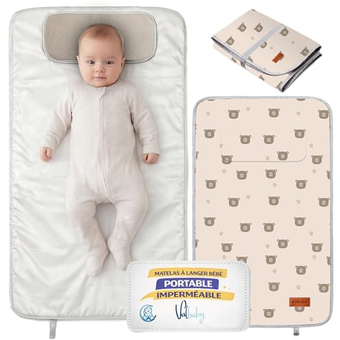 Matelas a Langer Bebe Portable Pliable Impermeable Valbabycare | Tissu Oxford lavable en machine, coussin integre. Se range facilement dans le sac a langer ou la poussette