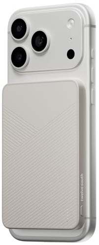 Twelve South PowerCapsule, MagSafe-compatible Power Bank (Dune) 10,000mAh | Portable Power Banks, Phone, External Cell Phone Battery Packs, Slim Design, Magnetic Wireless Charging for Travel