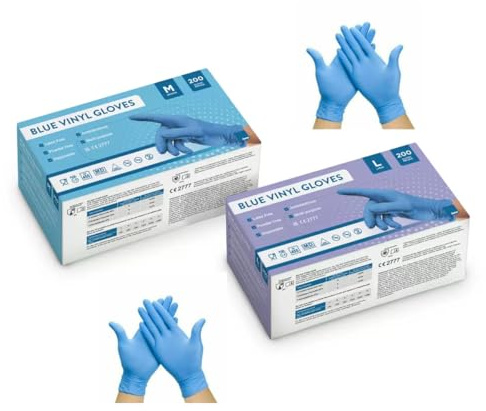 IEDAHCIT Blue Vinyl Gloves, Latex-Free,Powder-Free,Multi-Purpose,Ambidextrous,200 Pack.Blue strong gloves.Hygiene and safety,gloves are perfect for those working healthcare, lab,200PACK (LARGE)