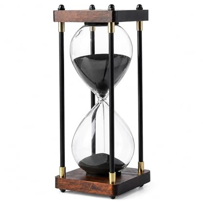 quiodok Relojes de arena grandes 60 minutos, reloj de arena decorativo, vintage, de madera, temporizador negro, para el hogar, cocina, oficina, regalo, empaquetado en una caja de regalo azul