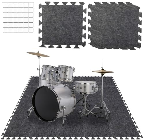 20Pcs Sound Absorbing Rug,Drum Rug,Interlocking Floor Mats 11.8 x 11.8 x 0.4 in Non-Slip High Density Soundproof Acoustic Foam,Piano Mat,Drum Mat,Sound Proof Interlocking Foam Mats, Dark Grey