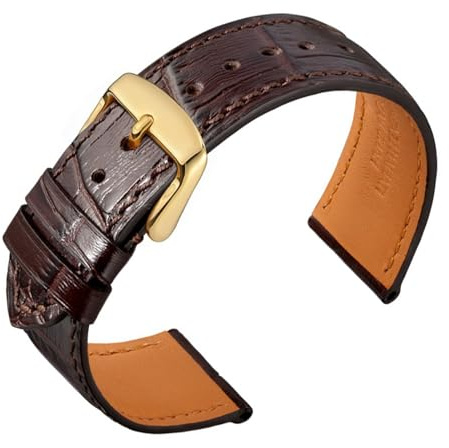 Klockan är vår, Klocktillbehör Klockbälte Klockband i äkta läder Klockarmband Guldspänne(Dark brown,20mm)