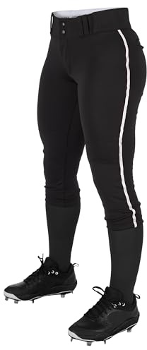 CHAMPRO womens Low-rise Youth Softball With Tournament Traditional Low Rise Pant w/Braid, Black, White Pipe, Small US